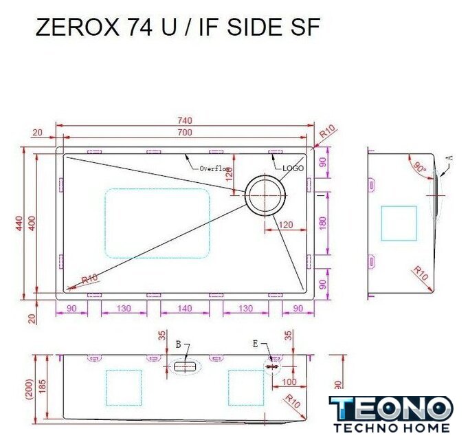 Кухонная мойка ZorG Zerox 74 U / IF Side SF Steel - Изображение №4 — Интернет-магазин Teono.by