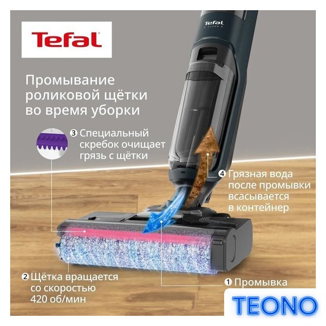 Вертикальный моющий пылесос Tefal X-Clean 2 2в1 GF2251F3 - Изображение №14 — Интернет-магазин Teono.by