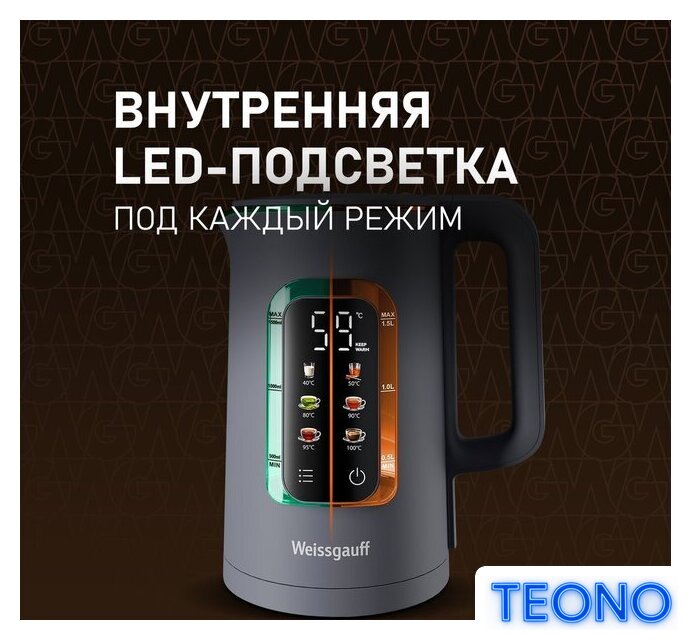 Электрический чайник Weissgauff WK 1500 Dt Touch BodyCool - Изображение №11 — Интернет-магазин Teono.by