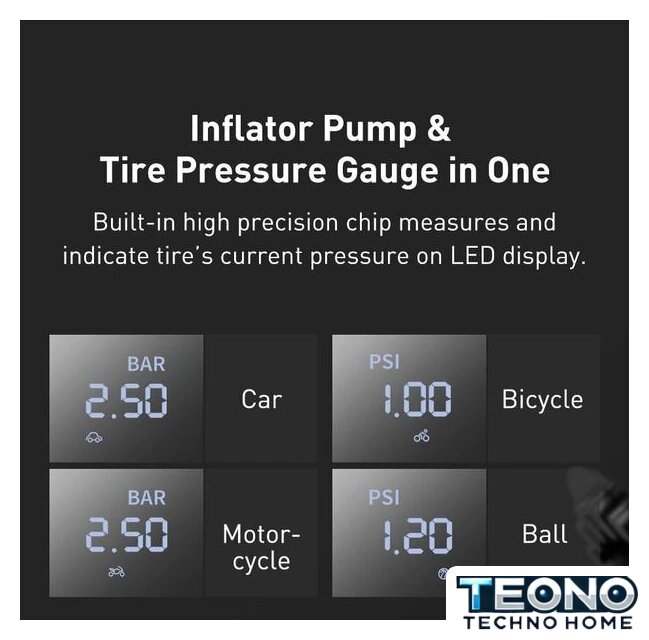 Автомобильный компрессор Baseus Super Mini Inflator Pump CRCQ000001 - Изображение №5 — Интернет-магазин Teono.by