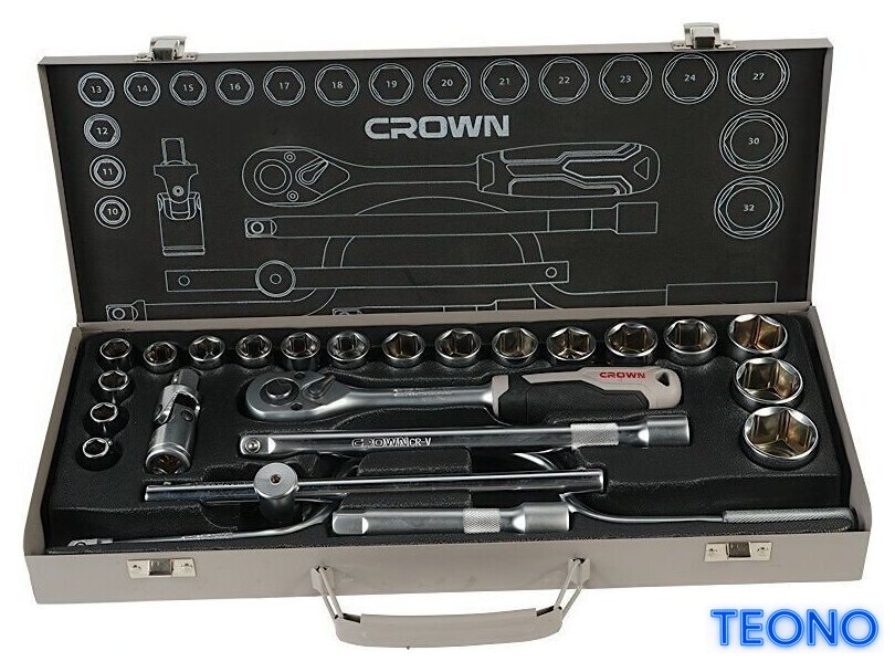 Набор трещотка с головками Crown CPHSW-XA24 (24 предмета) - Изображение №2 — Интернет-магазин Teono.by