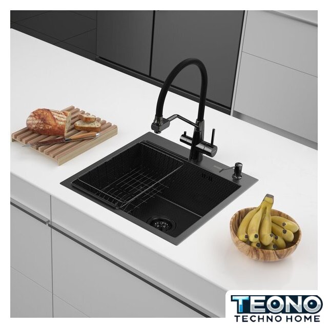 Кухонная мойка ARFEKA ECO AR мойка 500*500, коландер F, дозатор BLACK DECOR - Изображение №1 — Интернет-магазин Teono.by