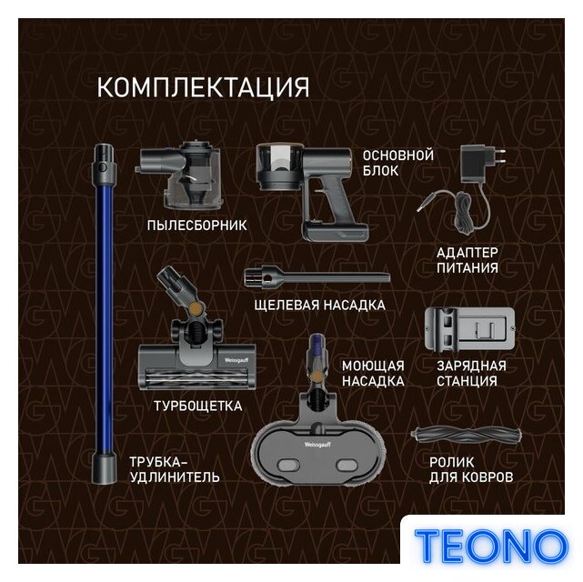 Пылесос Weissgauff V16 BLDC 250 Marine Turbo Wet&Dry - Изображение №17 — Интернет-магазин Teono.by