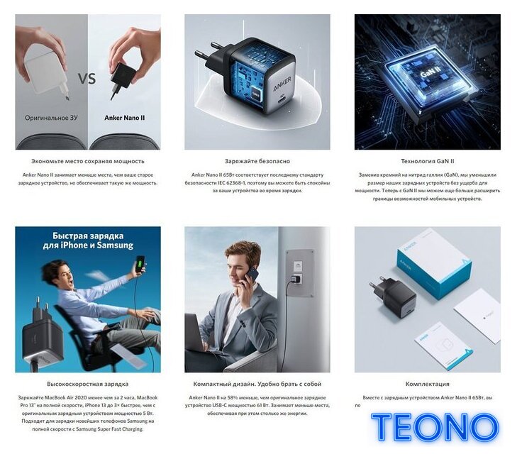 Сетевое зарядное Anker PowerPort Nano II GaN 65 Вт - Изображение №4 — Интернет-магазин Teono.by