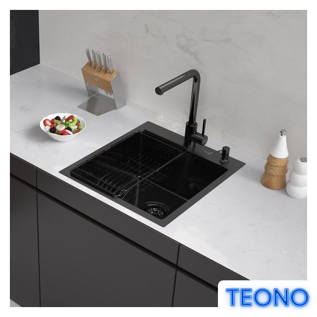 Кухонная мойка ARFEKA ECO AR мойка 450*500, коландер F, дозатор BLACK DECOR MILLET - Изображение №1 — Интернет-магазин Teono.by
