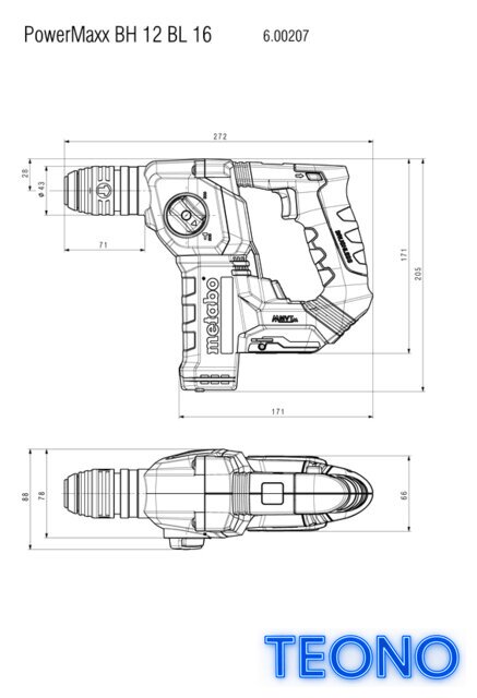 Перфоратор Metabo BH 12 BL 16 600207850 (без АКБ) - Изображение №5 — Интернет-магазин Teono.by