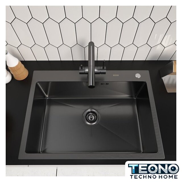 Кухонная мойка ARFEKA ECO AR 700*500 BLACK PVD NANO DECOR VOLCANIC ROCK - Изображение №2 — Интернет-магазин Teono.by