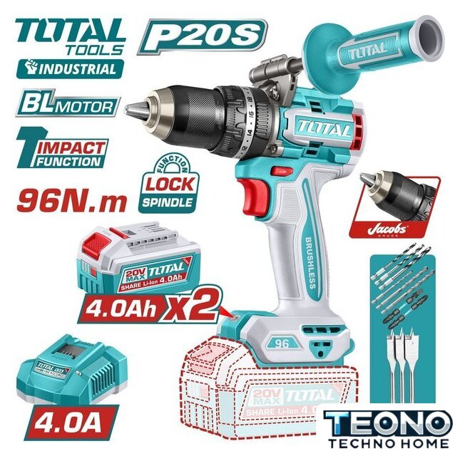 Ударная дрель-шуруповерт Total TIDLI209686 (с 2-мя АКБ, кейс) - Изображение №1 — Интернет-магазин Teono.by