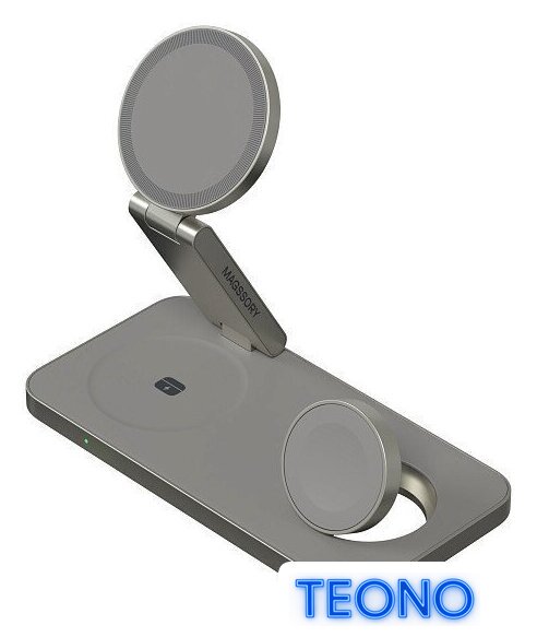 Беспроводное зарядное Magssory Yoga 3 в 1 Charging Station для Apple Qi2 WCH016t (титан) - Изображение №5 — Интернет-магазин Teono.by