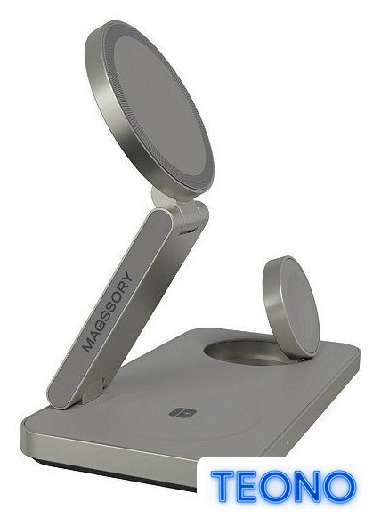 Беспроводное зарядное Magssory Yoga 3 в 1 Charging Station для Apple Qi2 WCH016t (титан) - Изображение №3 — Интернет-магазин Teono.by