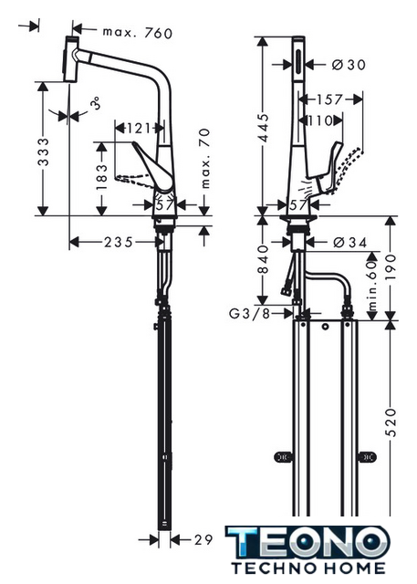 Смеситель Hansgrohe Metris Select M71 73816000 - Изображение №6 — Интернет-магазин Teono.by