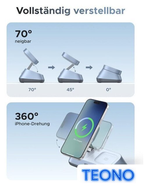 Беспроводное зарядное Ugreen MagFlow 3-in-1 W711 55677 (голубой) - Изображение №6 — Интернет-магазин Teono.by