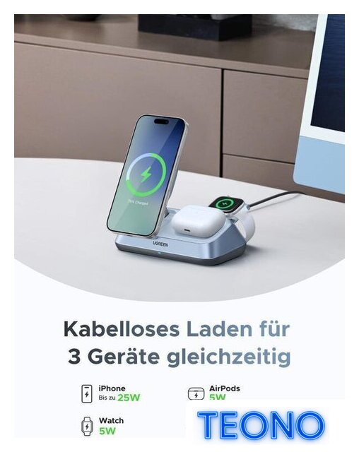 Беспроводное зарядное Ugreen MagFlow 3-in-1 W711 55677 (голубой) - Изображение №4 — Интернет-магазин Teono.by