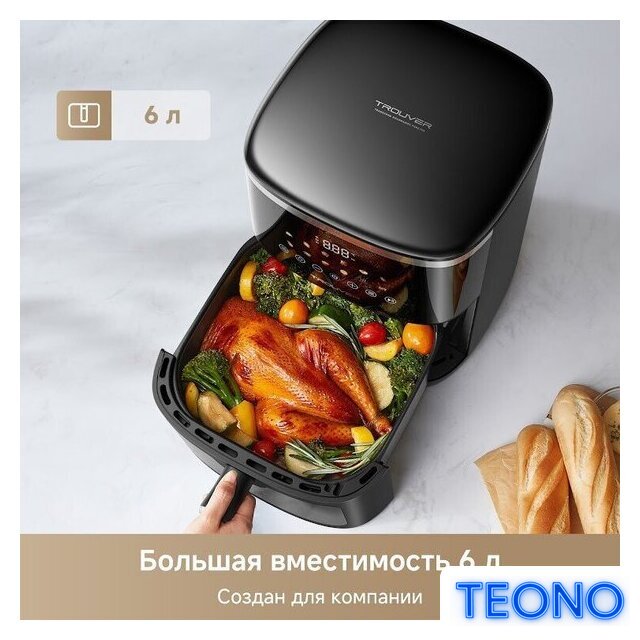 Аэрогриль (аэрофритюрница) Trouver Air Fryer FD10 Pro Max (черный) - Изображение №2 — Интернет-магазин Teono.by
