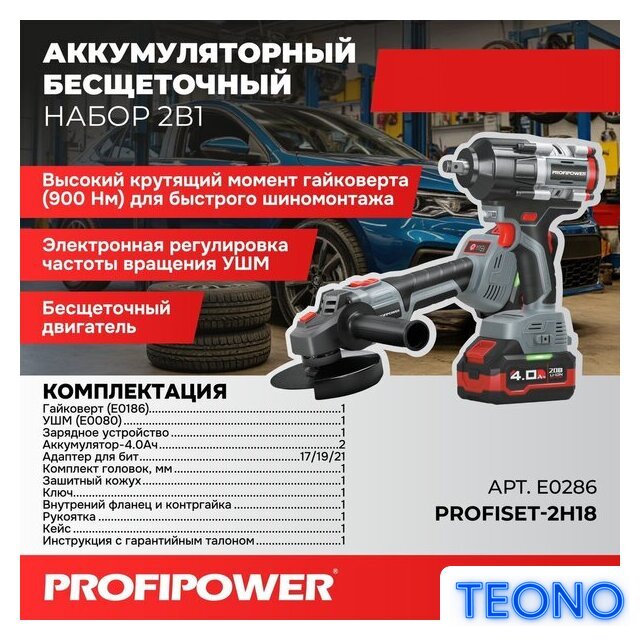  Profipower ProfiSet-2H20 E0286 (гайковерт, болгарка, 2 АКБ, кейс) - Изображение №1 — Интернет-магазин Teono.by