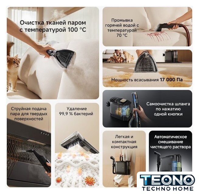 Пылесос Dreame Portable Carpet Spot Cleaner N20 Steam HNR27A (евровилка, черный) - Изображение №21 — Интернет-магазин Teono.by