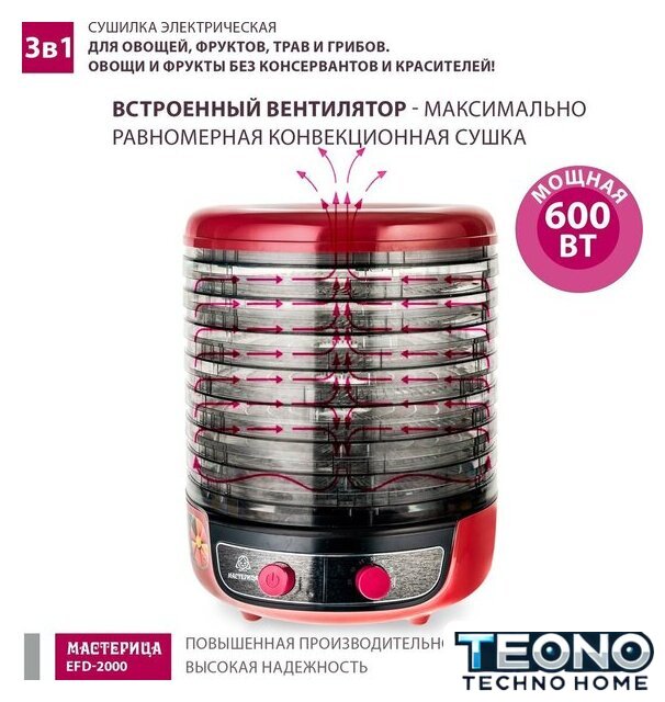 Сушилка для овощей и фруктов Мастерица EFD-2000 - Изображение №3 — Интернет-магазин Teono.by