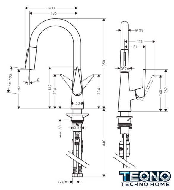 Смеситель Hansgrohe Talis S 72815800 (нержавеющая сталь) - Изображение №2 — Интернет-магазин Teono.by