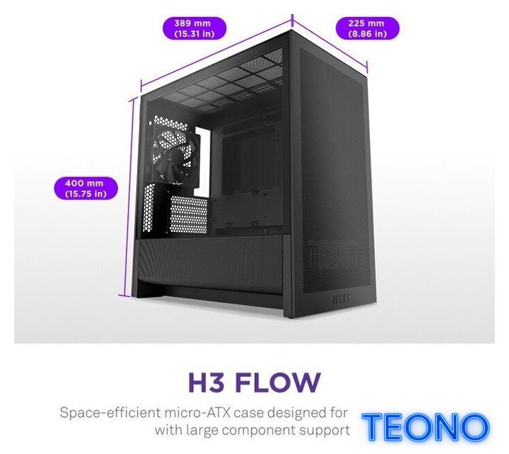 Корпус NZXT H3 Flow CC-H31FB-01 - Изображение №2 — Интернет-магазин Teono.by