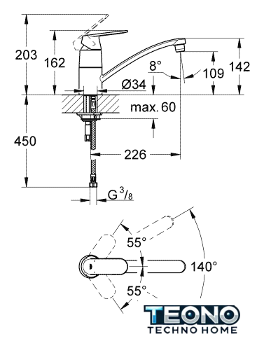 Смеситель Grohe Eurosmart Cosmopolitan 32842000 - Изображение №2 — Интернет-магазин Teono.by