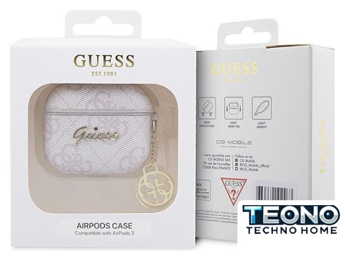 Чехол CG Mobile Guess Leather 4G with Metal Logo and Charm для AirPods 3 GUA3G4GSMP (розовый) - Изображение №3 — Интернет-магазин Teono.by