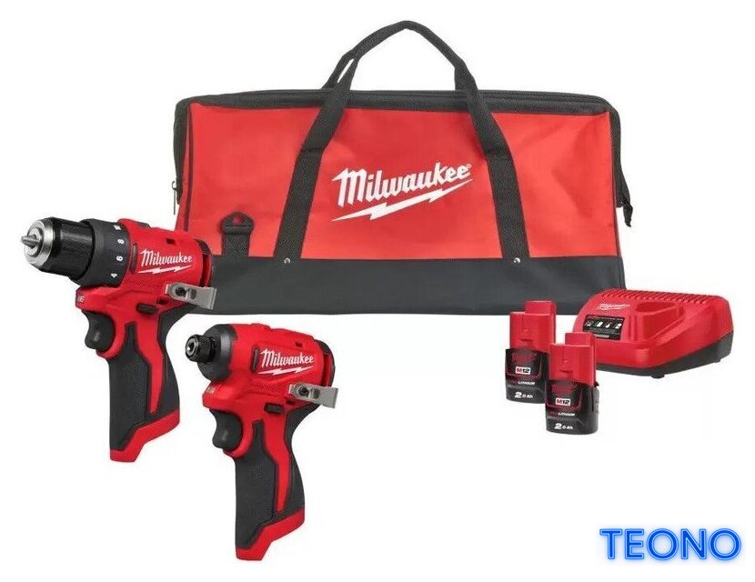  Milwaukee M12 BLPP2D-202B 4933500139 (шуруповерт, винтоверт, 2 АКБ, сумка) - Изображение №1 — Интернет-магазин Teono.by