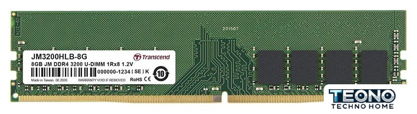 Оперативная память Transcend JetRam 8GB DDR4 PC4-25600 JM3200HLB-8G - Изображение №1 — Интернет-магазин Teono.by