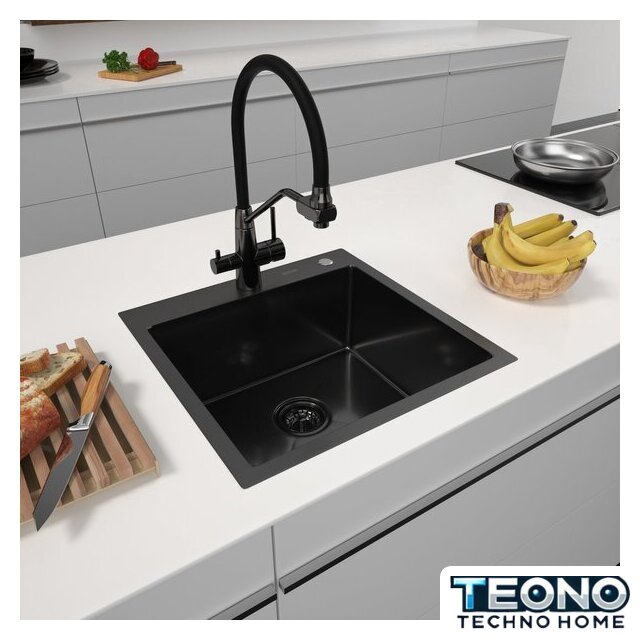 Кухонная мойка ARFEKA Eco AR 500*500 Black PVD Nano Decor Volcanic Rock - Изображение №1 — Интернет-магазин Teono.by