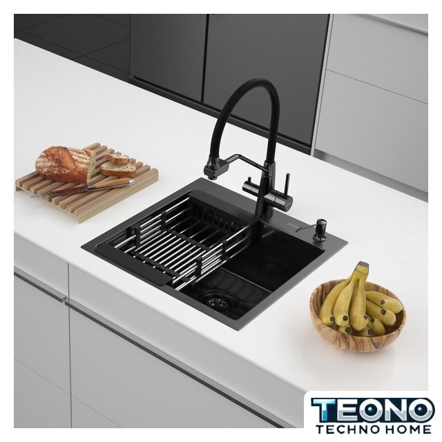 Кухонная мойка ARFEKA ECO AR мойка 500*500, коландер, дозатор BLACK DECOR MILLET GRAINS - Изображение №1 — Интернет-магазин Teono.by