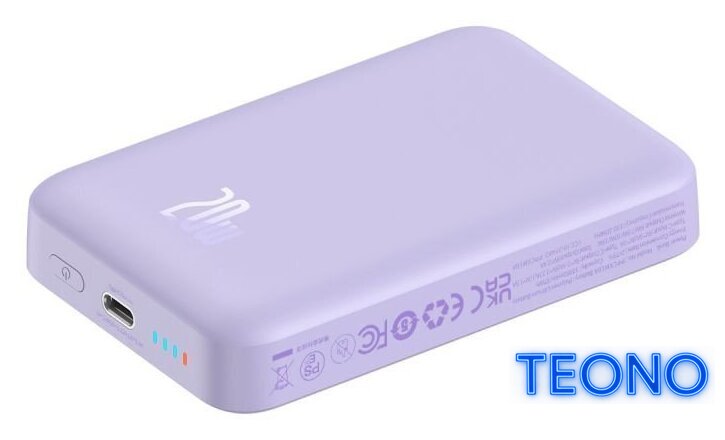 Внешний аккумулятор Baseus Magnetic Mini Air Wireless Fast Charge Power Bank 20W 10000mAh (сиреневый) - Изображение №6 — Интернет-магазин Teono.by