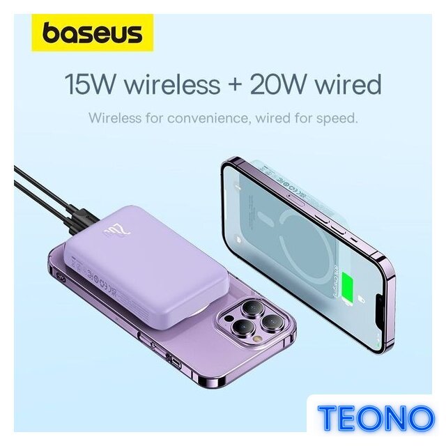 Внешний аккумулятор Baseus Magnetic Mini Air Wireless Fast Charge Power Bank 20W 10000mAh (сиреневый) - Изображение №10 — Интернет-магазин Teono.by