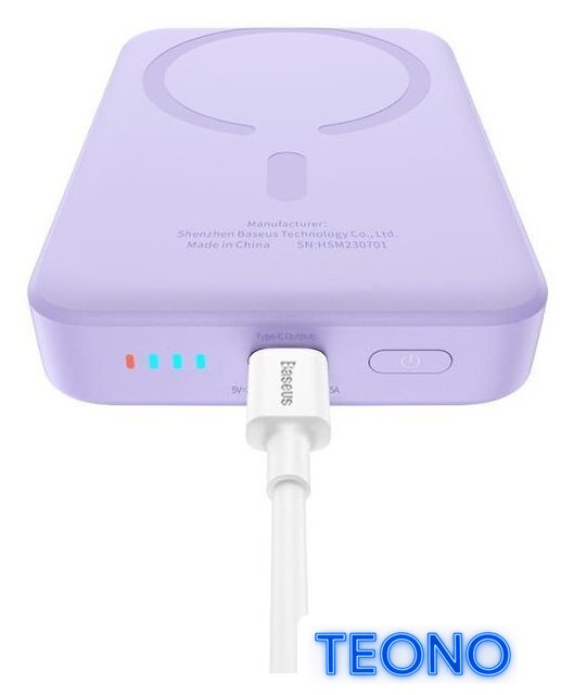 Внешний аккумулятор Baseus Magnetic Mini Air Wireless Fast Charge Power Bank 20W 10000mAh (сиреневый) - Изображение №7 — Интернет-магазин Teono.by