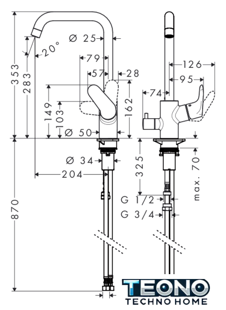 Смеситель Hansgrohe Focus E2 (31823000) - Изображение №2 — Интернет-магазин Teono.by