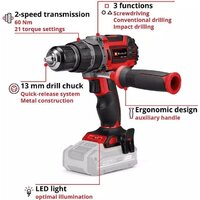 Einhell TP-CD 18/60 Li-i BL Solo 4514205 (с 2-мя АКБ, кейс) Image #3