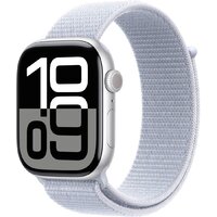 Apple Watch Series 10 46 мм (алюминиевый корпус, серебристый/голубой, нейлоновый ремешок)