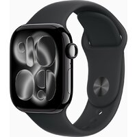 Apple Watch Series 11 42 мм (алюминиевый корпус, черный/черный, спортивный силиконовый ремешок S/M)