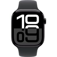 Apple Watch Series 10 46 мм (алюминиевый корпус, черный/черный, спортивный силиконовый ремешок S/M) Image #2