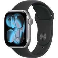 Apple Watch Series 11 42 мм (алюминиевый корпус, космический серый/черный, спортивный силиконовый ремешок M/L)