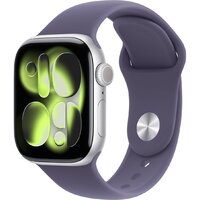 Apple Watch Series 11 42 мм (алюминиевый корпус, серебристый/фиолетовый туман, спортивный силиконовый ремешок M/L)