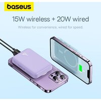 Внешний аккумулятор Baseus Magnetic Mini Air Wireless Fast Charge Power Bank 20W 10000mAh (сиреневый) - Превью изображения №10 — Интернет-магазин Teono.by